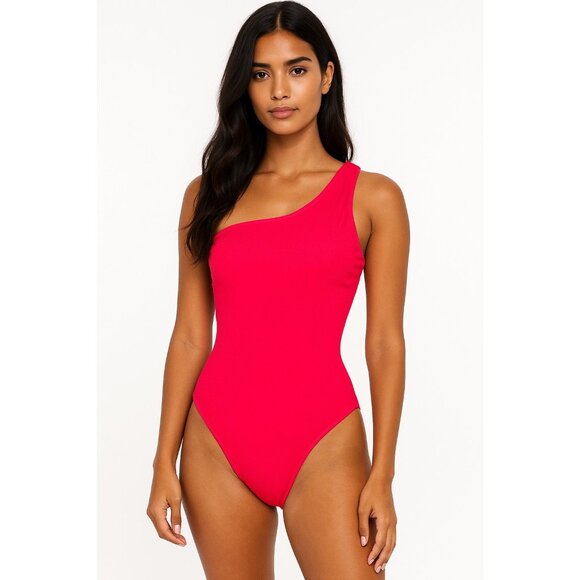 NWOT Xhilaration Swimsuit One‎ Piece Ribbed Hot Pink Beachy Vacation Travel M - Picture 1 of 6